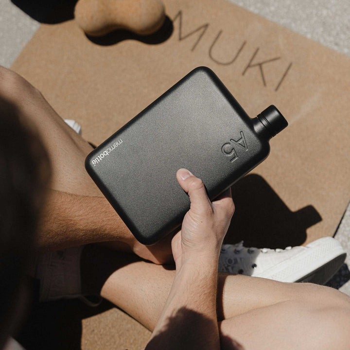 A5 Stainless Steel memobottle™ Black | slimline reusable WATER BOTTLE | 1050 ml