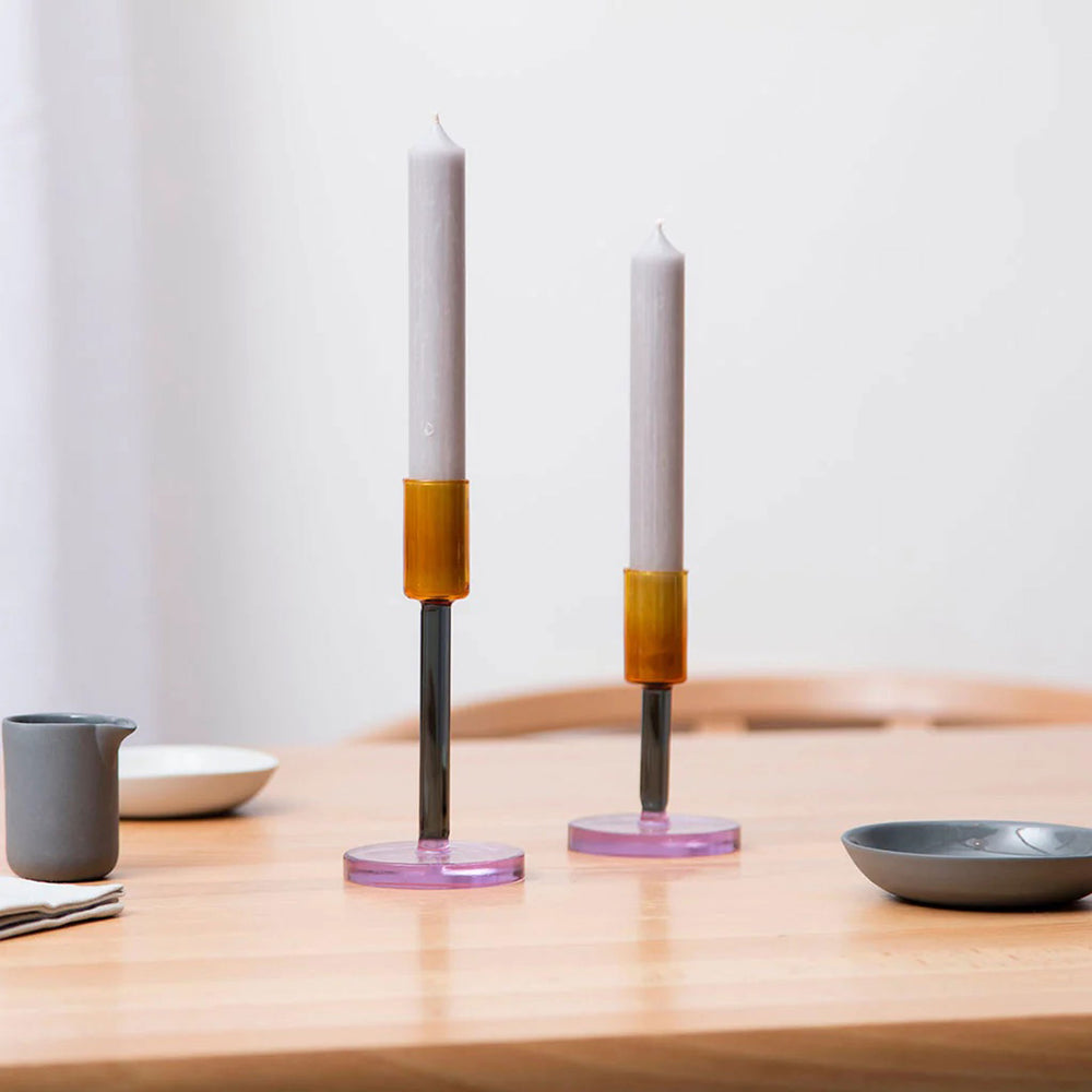 GLASS CANDLESTICK - dreifarbige Glas-KERZENSTÄNDER