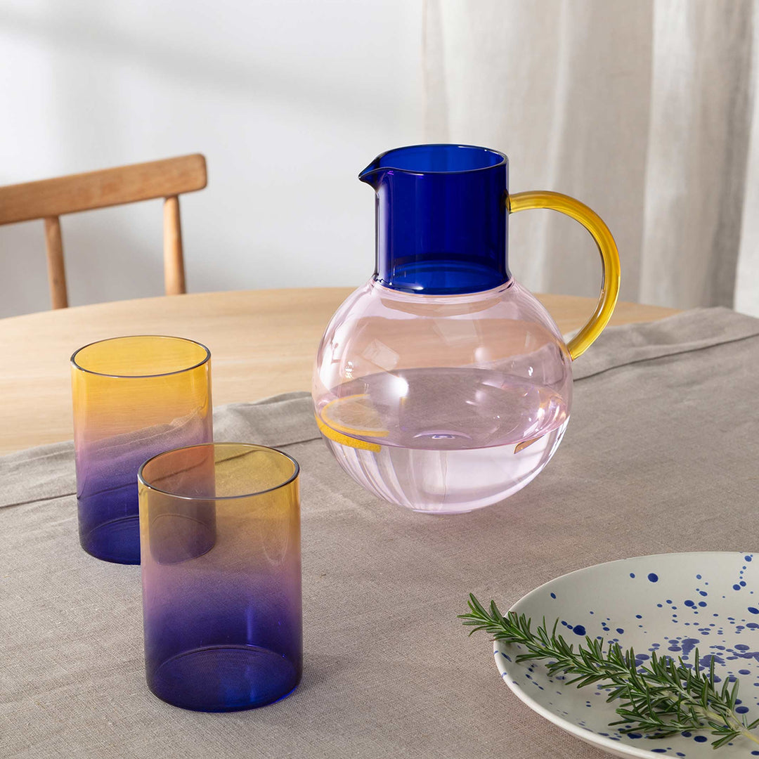 GRADIENT GLASSES  THREE TONE - Drinking Glasses Blue, Pink & Yellow - Set of 2 | Block Design