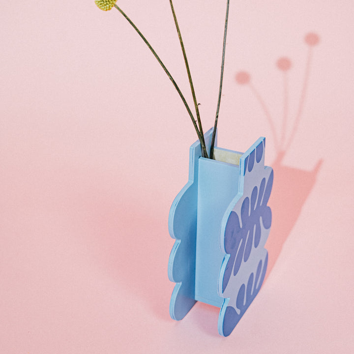 BIG BLUE - wooden vase - with glass insert | milin