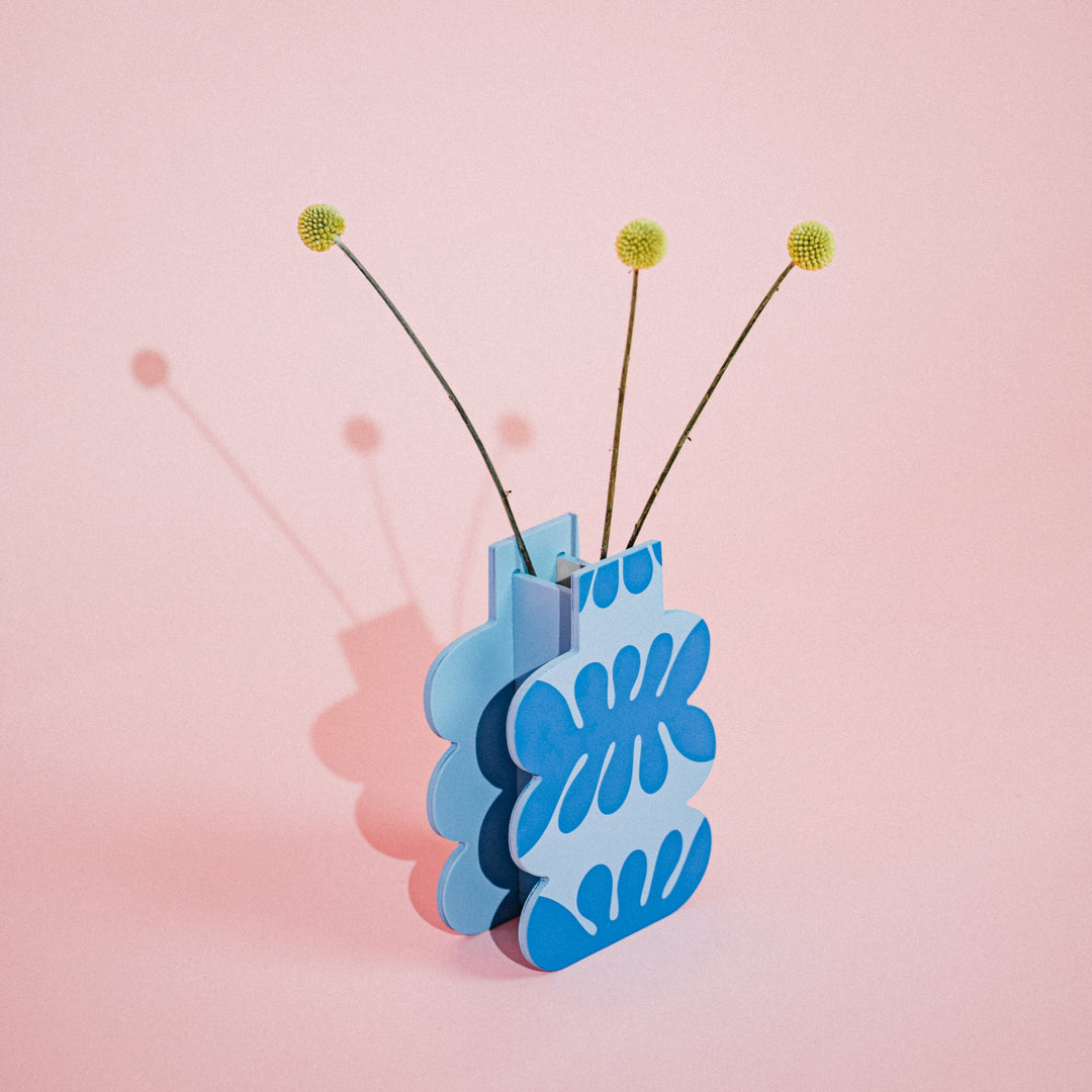 BIG BLUE - wooden vase - with glass insert | milin