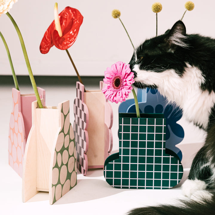 GRID - wooden vase - with glass insert | milin