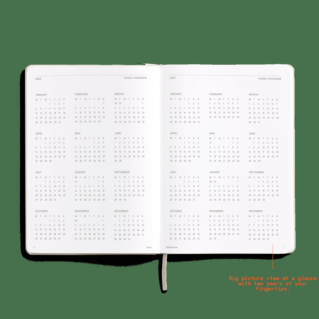 DAILY PLANNER 2026 LATTE - zweiteiliges Tagesplaner & Kalender Set - Hardcover A5 | KarstGoods
