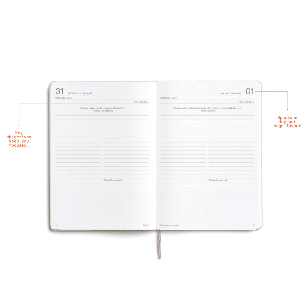 DAILY PLANNER 2026 LATTE - zweiteiliges Tagesplaner & Kalender Set - Hardcover A5 | KarstGoods