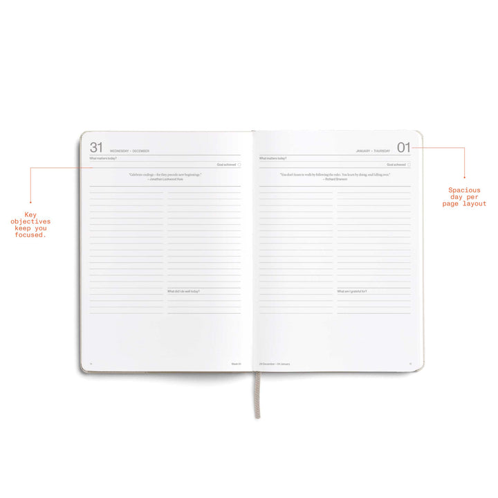 DAILY PLANNER 2026 LATTE - zweiteiliges Tagesplaner & Kalender Set - Hardcover A5 | KarstGoods