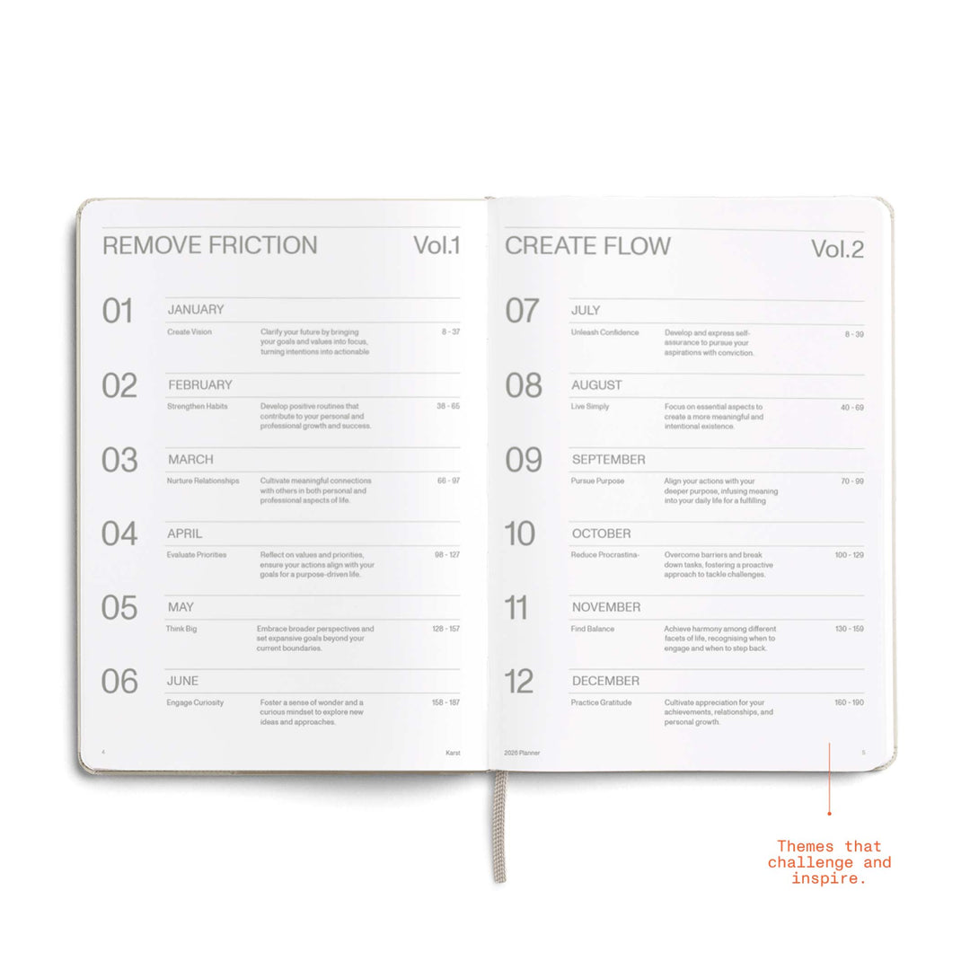 DAILY PLANNER 2026 LATTE - zweiteiliges Tagesplaner & Kalender Set - Hardcover A5 | KarstGoods