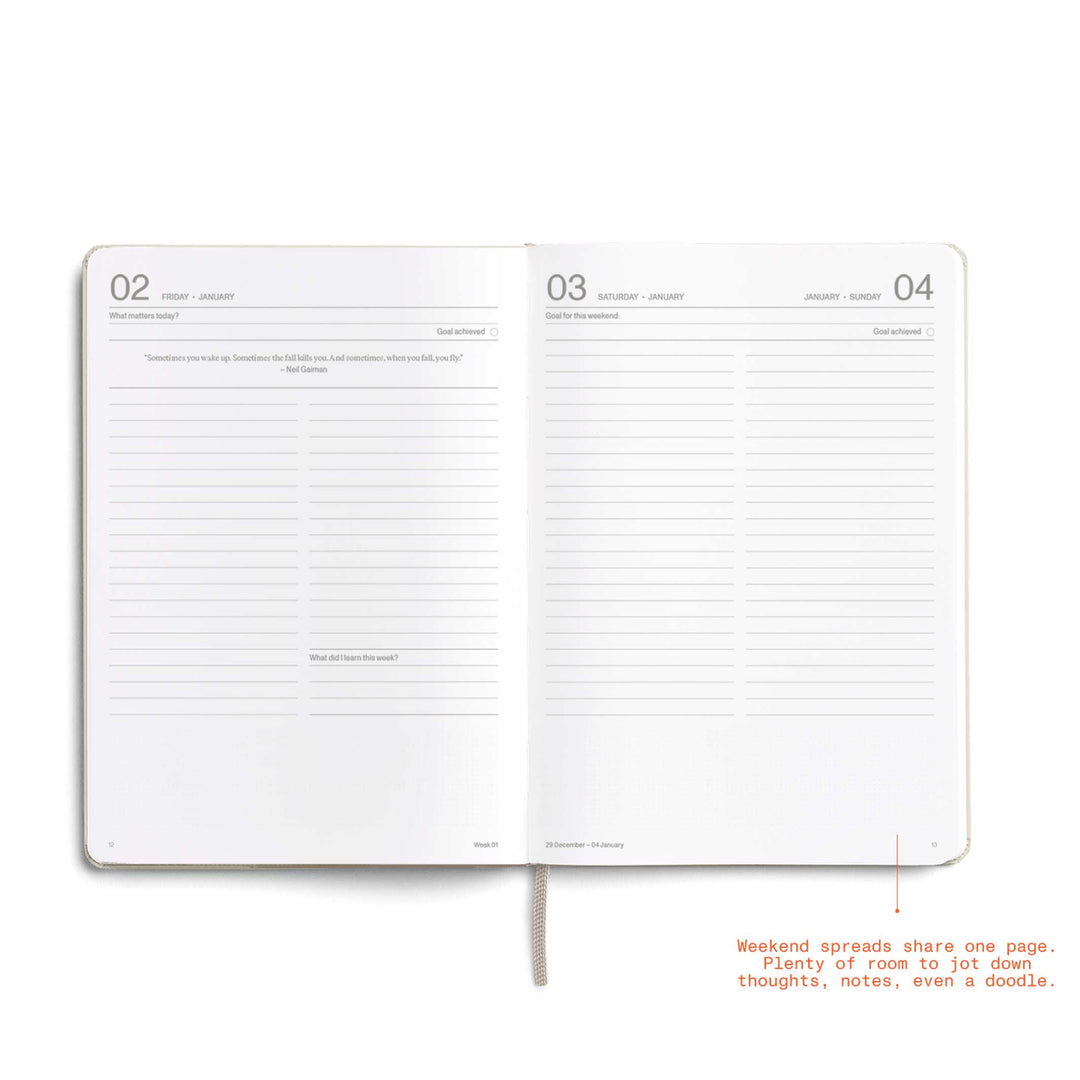 DAILY PLANNER 2026 LATTE - zweiteiliges Tagesplaner & Kalender Set - Hardcover A5 | KarstGoods