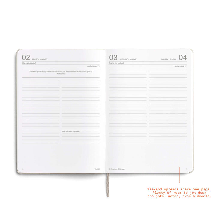 DAILY PLANNER 2026 LATTE - zweiteiliges Tagesplaner & Kalender Set - Hardcover A5 | KarstGoods