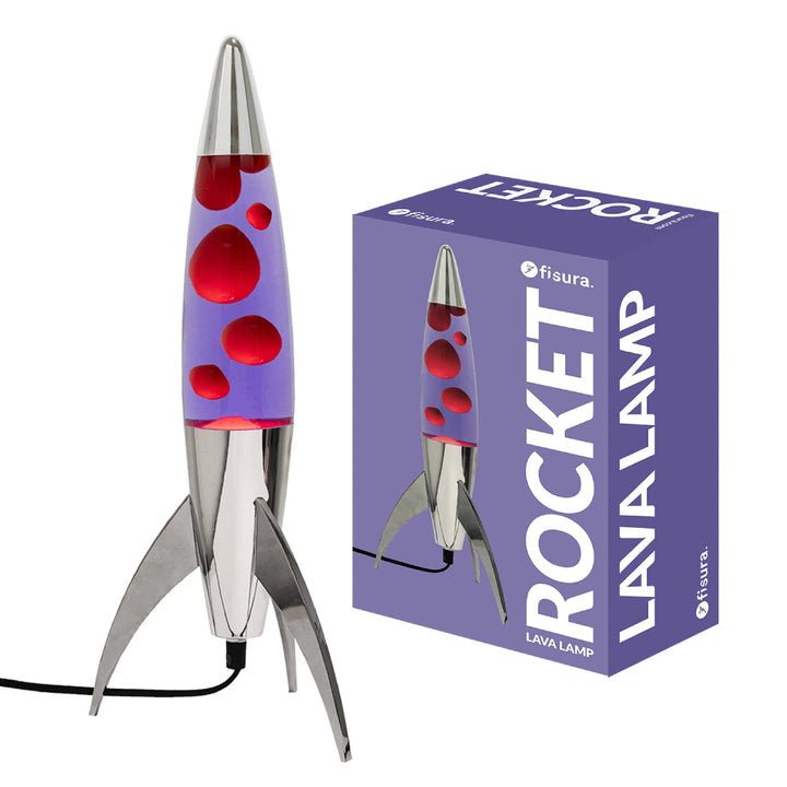 Lavalampe Rocket – Silber · Violette Lava · Retro · 45 cm | Fisura · Tischlampe