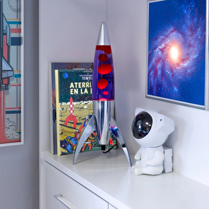 Lavalampe Rocket – Silber · Violette Lava · Retro · 45 cm | Fisura · Tischlampe