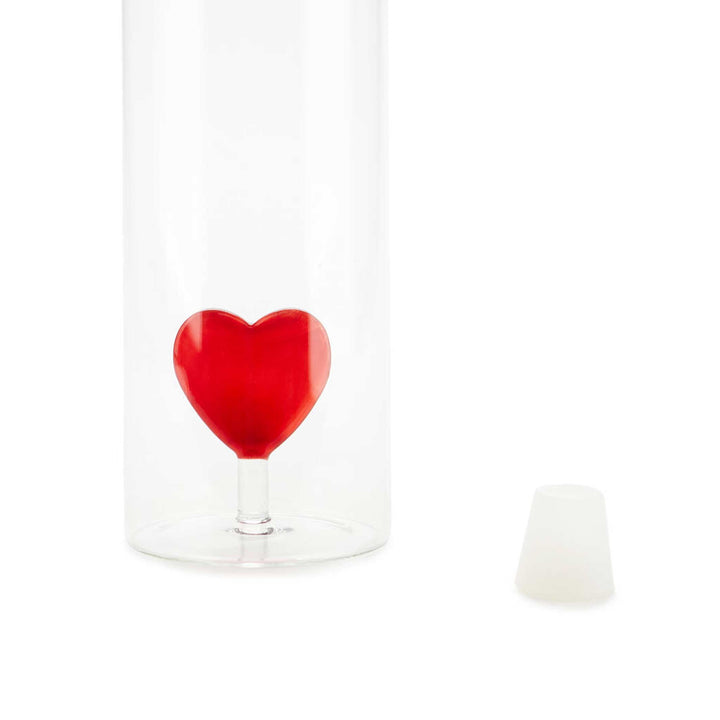 LOVE BOTTLE - Glasflasche mit rotem Herz - 1,2 Liter mit Silikonstopfen | BALVI