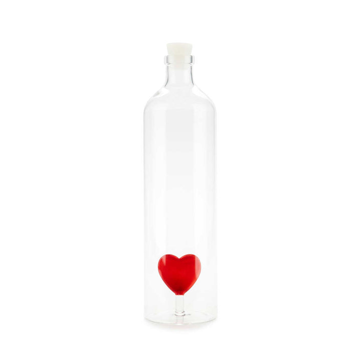 LOVE BOTTLE - Glasflasche mit rotem Herz - 1,2 Liter mit Silikonstopfen | BALVI