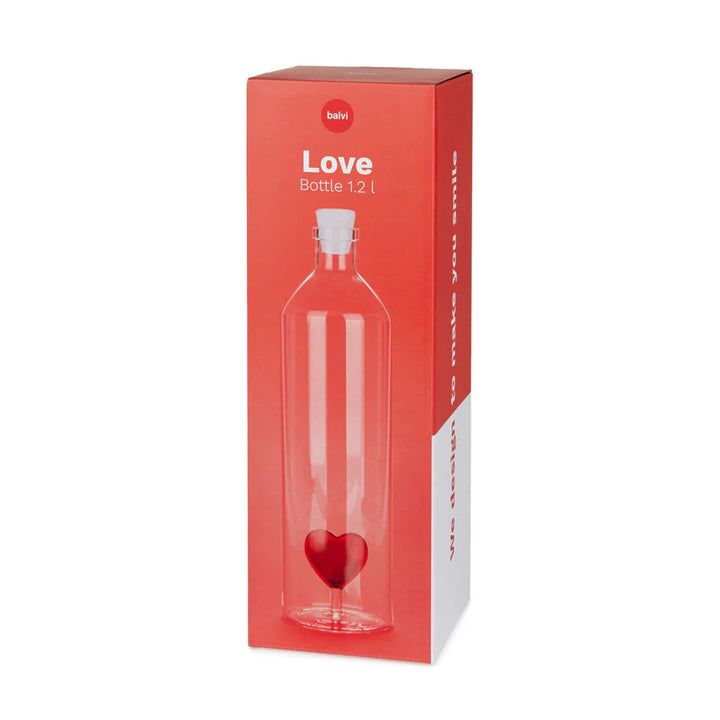 LOVE BOTTLE - Glasflasche mit rotem Herz - 1,2 Liter mit Silikonstopfen | BALVI