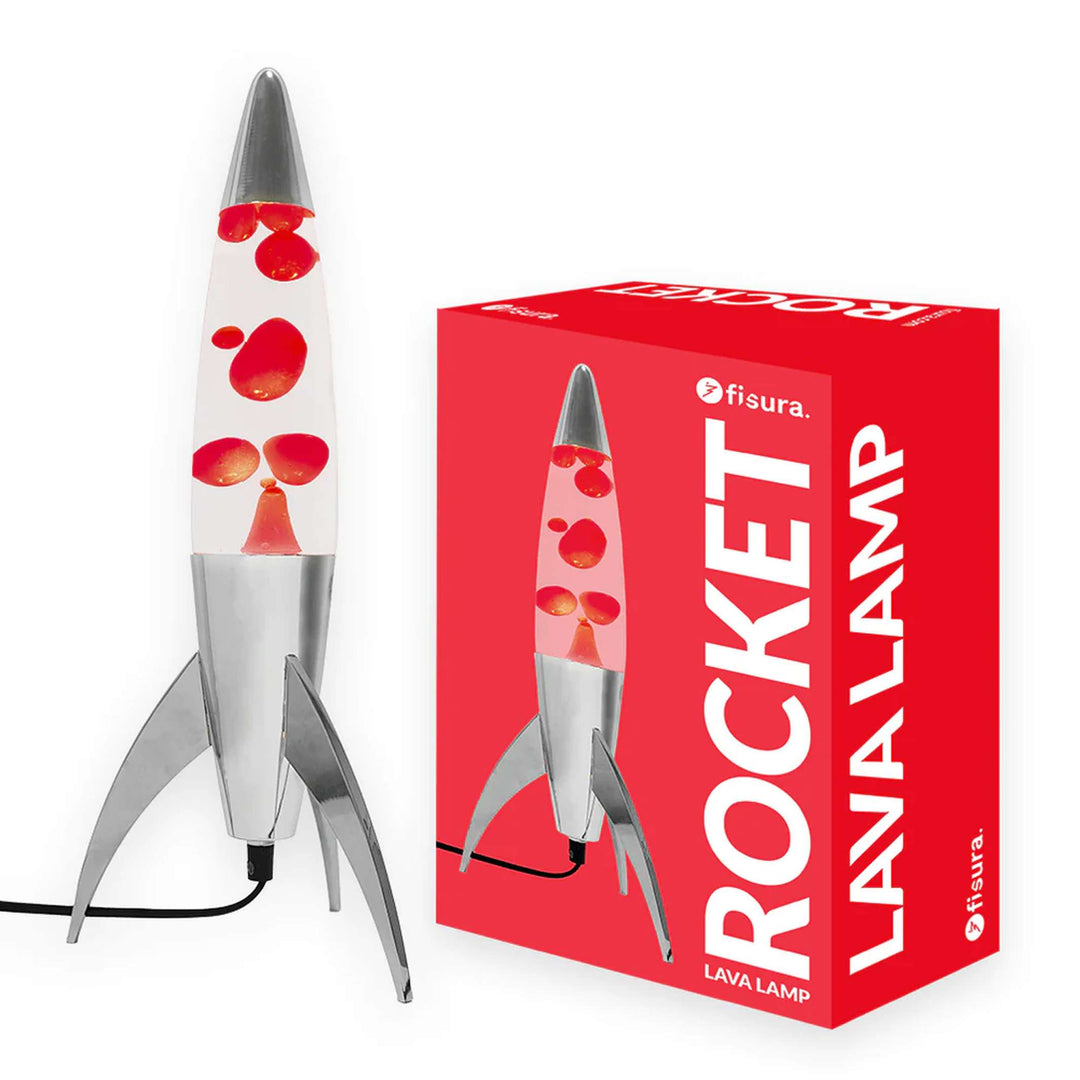 Lavalampe Rocket – Silber · Rote Lava · Retro · 45 cm | Fisura · Tischlampe