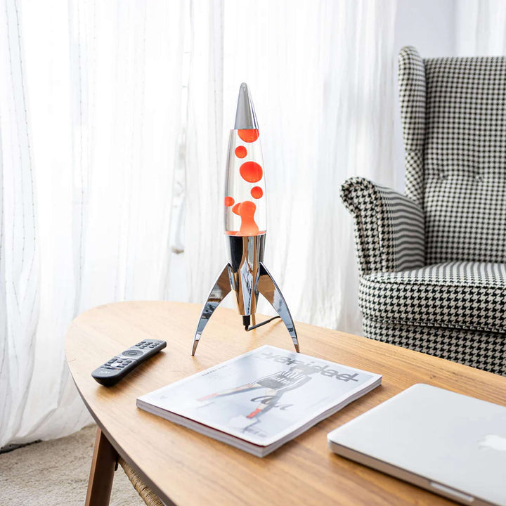 Lavalampe Rocket – Silber · Rote Lava · Retro · 45 cm | Fisura · Tischlampe