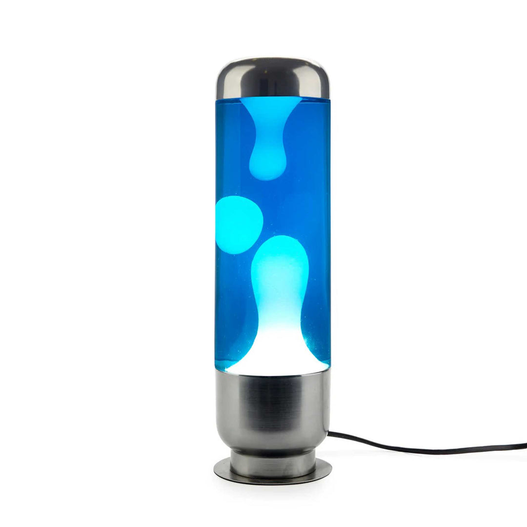CAPSULE - Lava Lamp - Aluminum Base with White Lava in Blue Liquid - H=35cm - Lucid | Balvi
