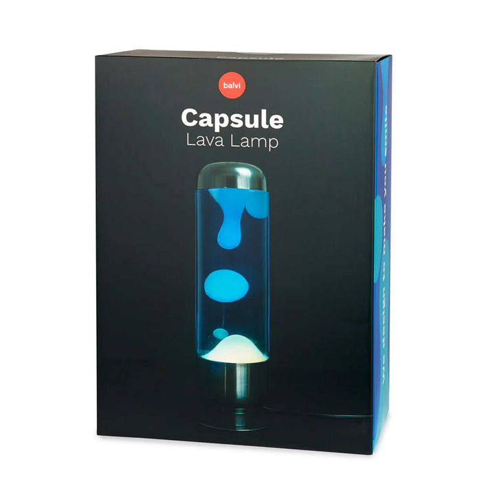 CAPSULE - Lava Lamp - Aluminum Base with White Lava in Blue Liquid - H=35cm - Lucid | Balvi