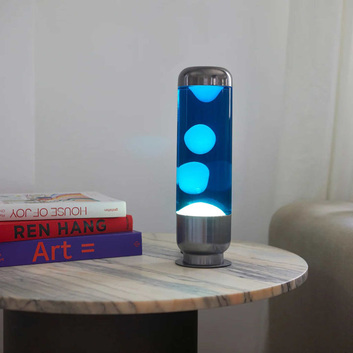 CAPSULE - Lava Lamp - Aluminum Base with White Lava in Blue Liquid - H=35cm - Lucid | Balvi