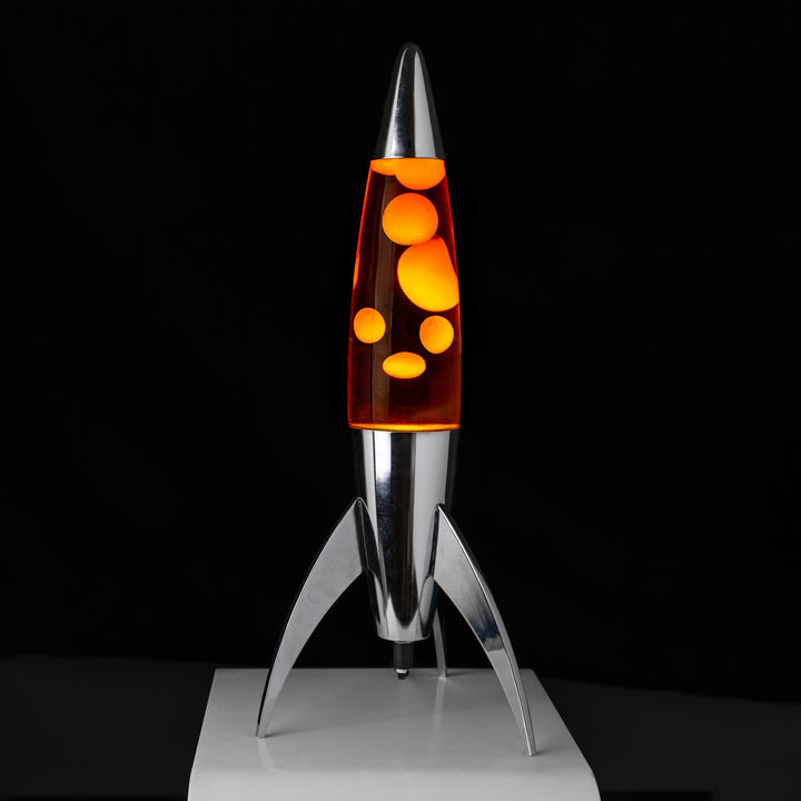 Lavalampe Rocket – Silber · Orange Lava · 45 cm | Fisura · Retrolampe