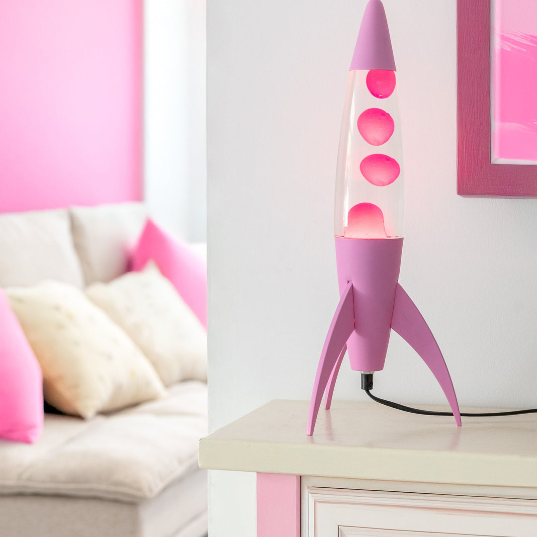 Lavalampe Rocket – Rosa Monochrom · Retro · 45 cm | Fisura · Tischlampe