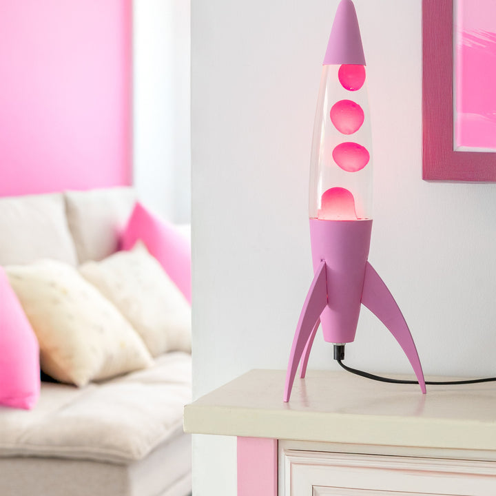 Lavalampe Rocket – Rosa Monochrom · Retro · 45 cm | Fisura · Tischlampe