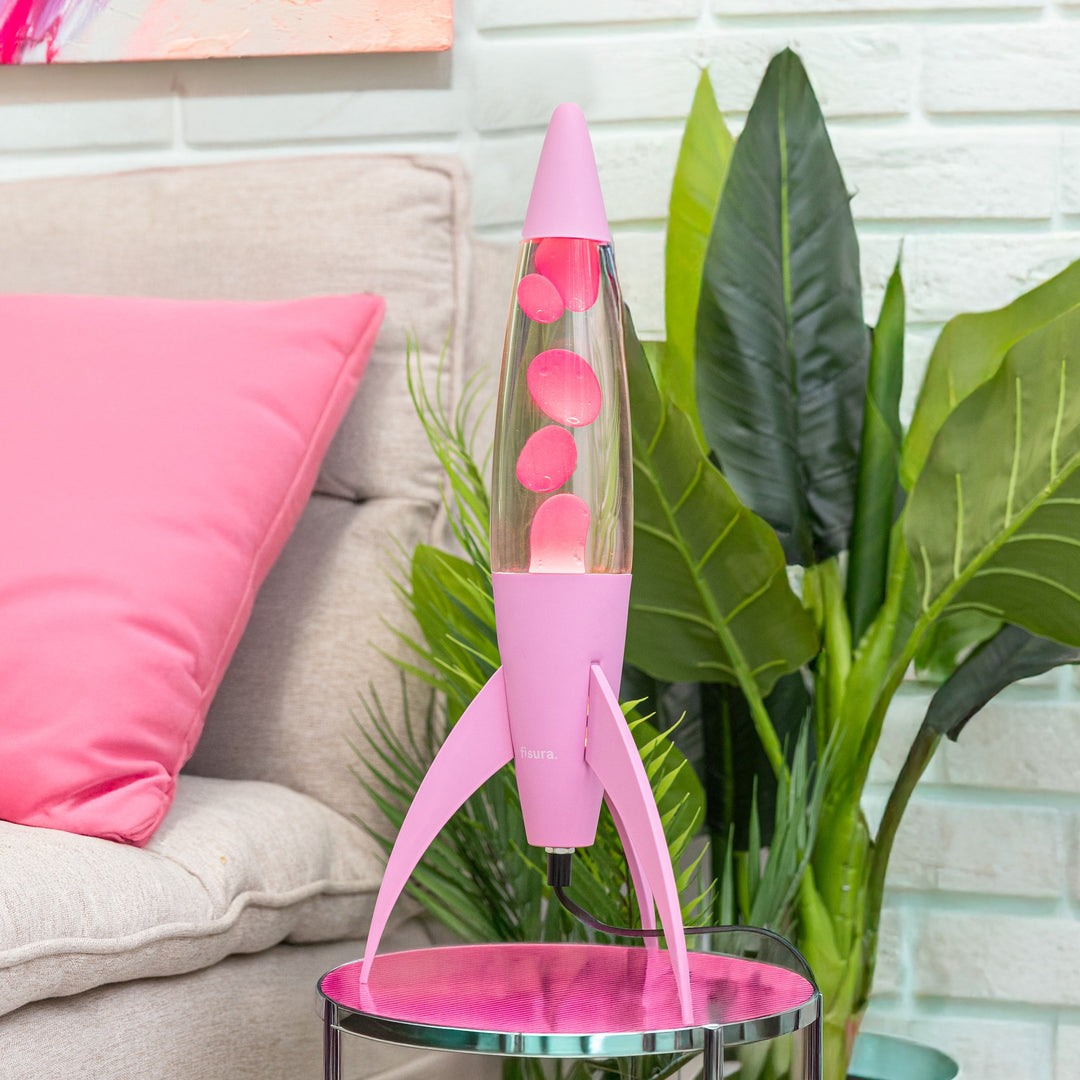 Lavalampe Rocket – Rosa Monochrom · Retro · 45 cm | Fisura · Tischlampe
