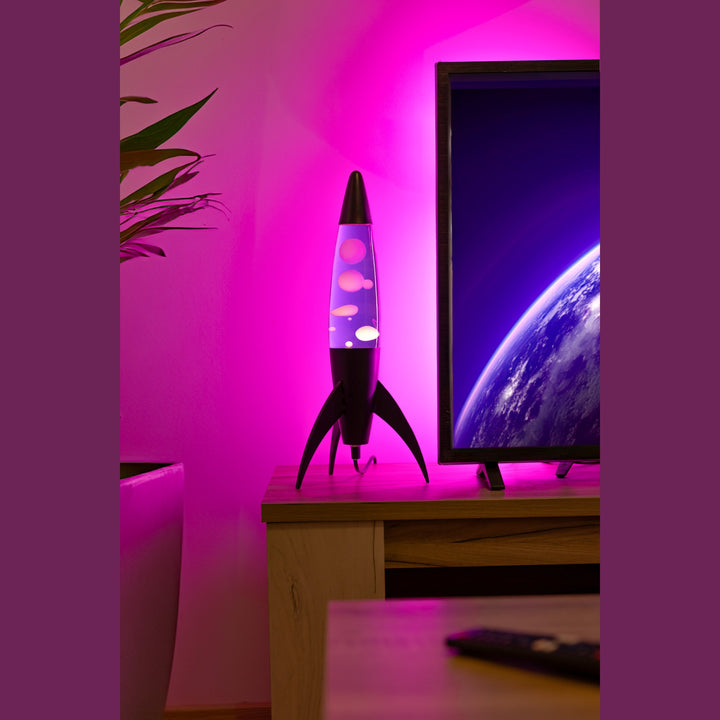 Lava Lamp Rocket – Black · Very Peri Lava · Retro · 45 cm | Fisura · Table Lamp