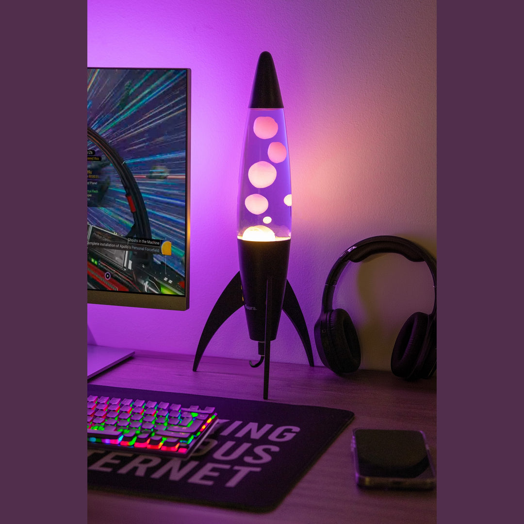 Lava Lamp Rocket – Black · Very Peri Lava · Retro · 45 cm | Fisura · Table Lamp