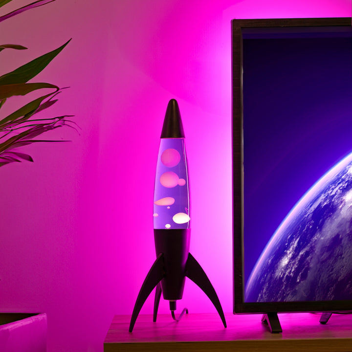 Lava Lamp Rocket – Black · Very Peri Lava · Retro · 45 cm | Fisura · Table Lamp