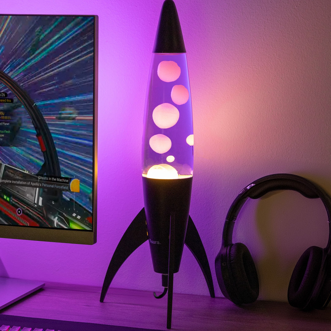 Lava Lamp Rocket – Black · Very Peri Lava · Retro · 45 cm | Fisura · Table Lamp