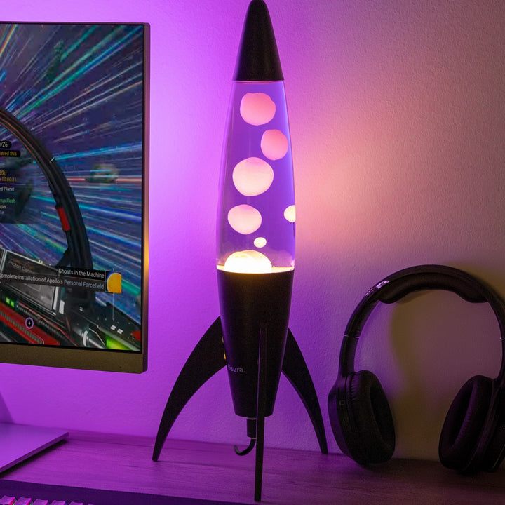 Lava Lamp Rocket – Black · Very Peri Lava · Retro · 45 cm | Fisura · Table Lamp