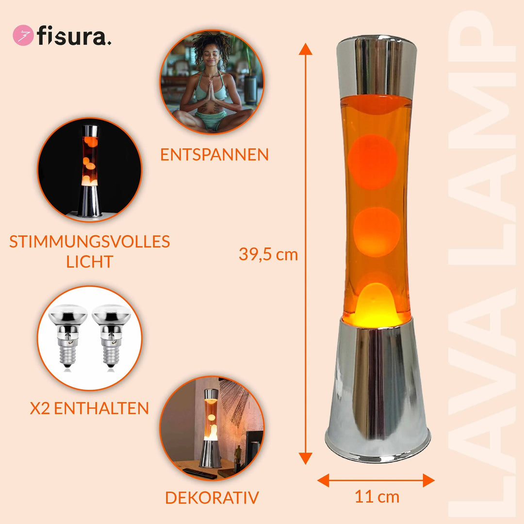 Lava Lamp Tower – Chrome · Black-Red-White · Retro · 39.5 cm | Fisura · Table Lamp