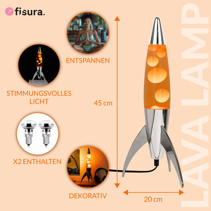 Lavalampe Rocket – Rosa Monochrom · Retro · 45 cm | Fisura · Tischlampe