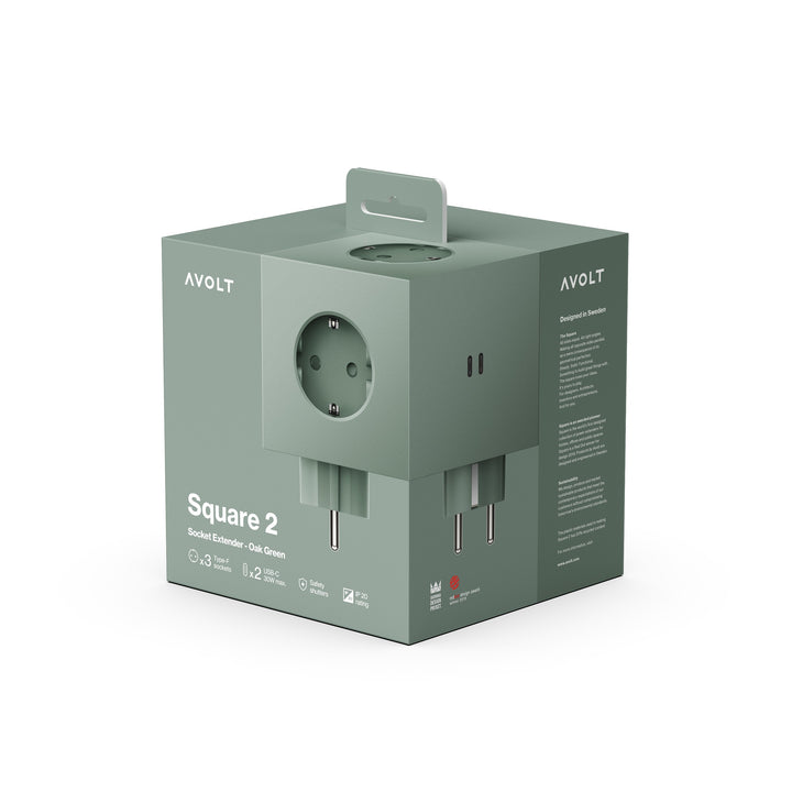 Power Strip "Square 2" – Green · 3-Way · USB-C | Avolt