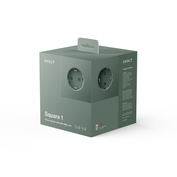 Power Strip "Square 1" – Green · USB-C 30W · 3 m | Avolt