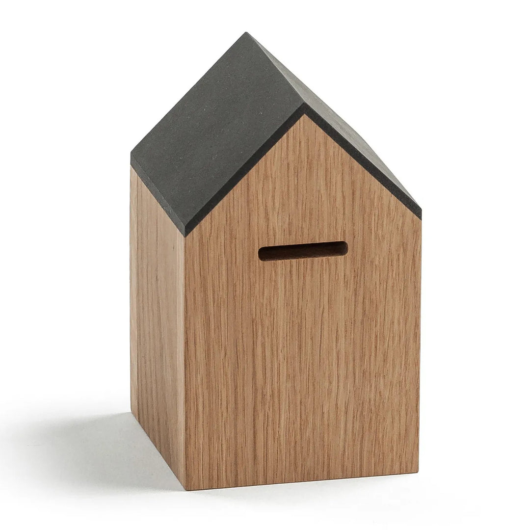 Money Box Sparhaus – Oiled Oak · 15.5 cm | side by side
