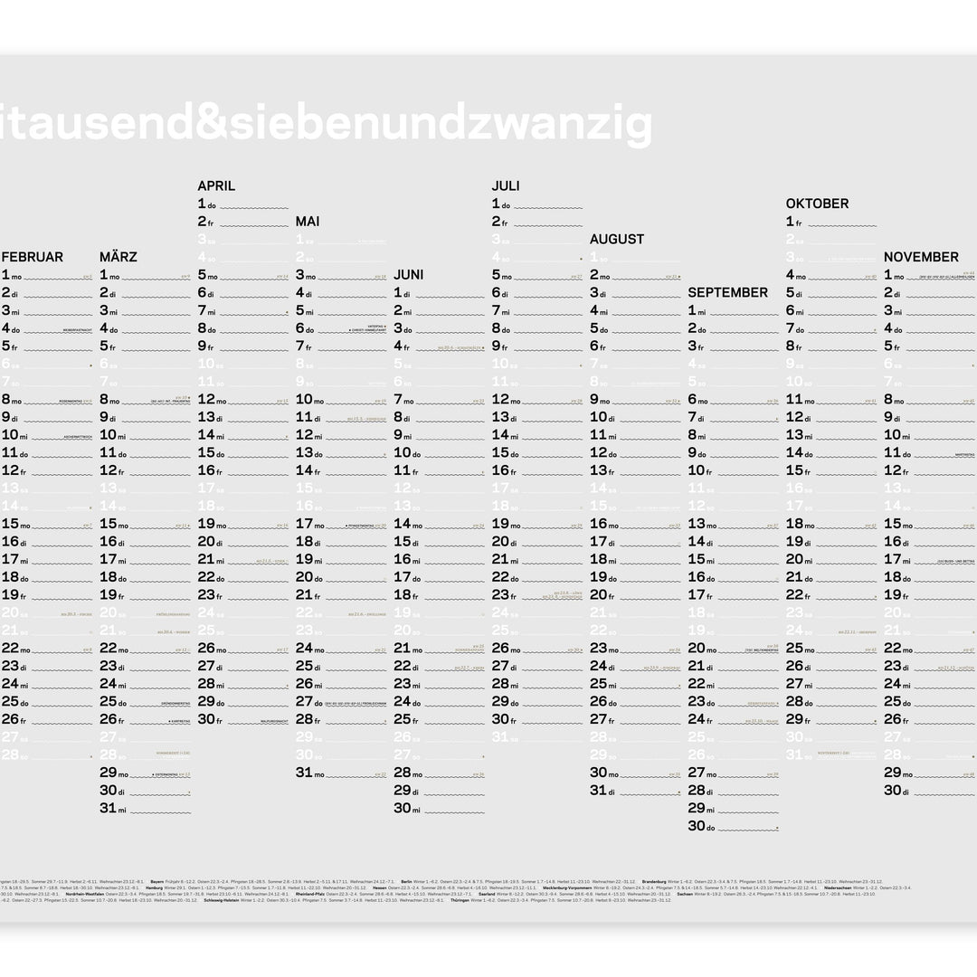 Annual Wall Calendar 2027 – German · White · A1 | rikiki
