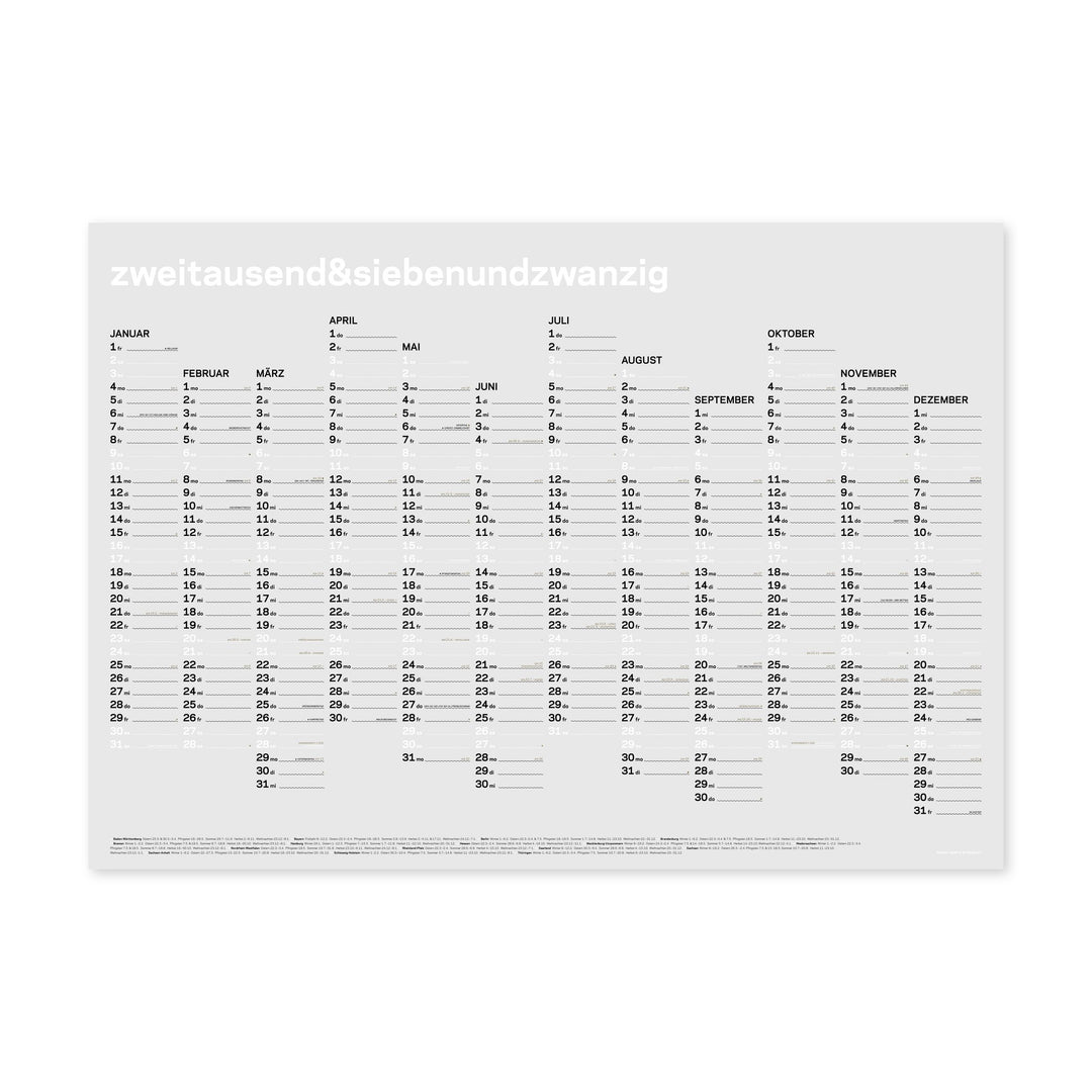 Annual Wall Calendar 2027 – German · White · A1 | rikiki