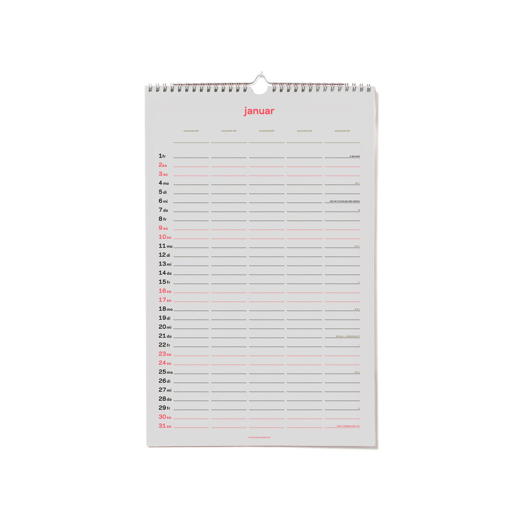 Familienkalender 2027 – Siebdruck · 5 Spalten · 26,7×42 cm | rikiki