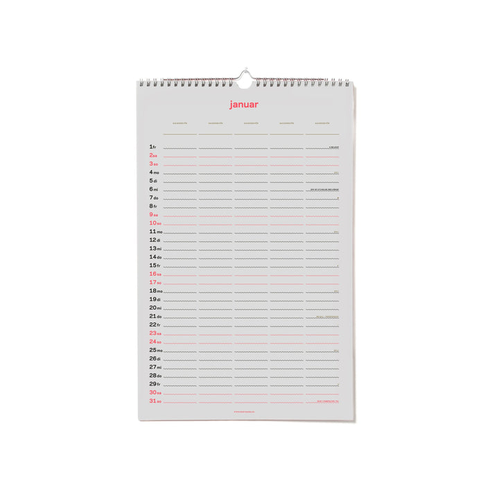 Familienkalender 2027 – Siebdruck · 5 Spalten · 26,7×42 cm | rikiki