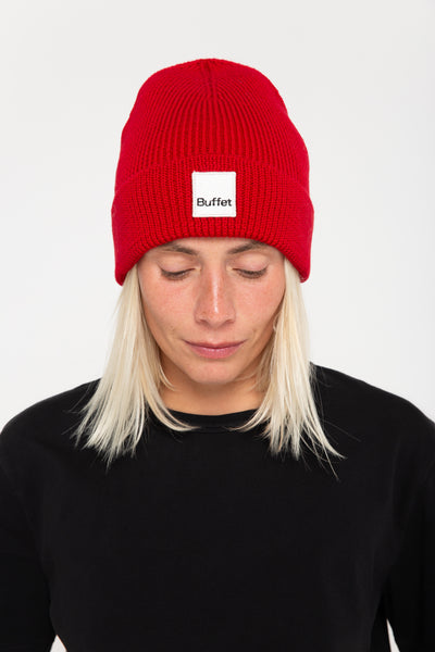 Buffet_Classic_merino_beanie_red mit Frau