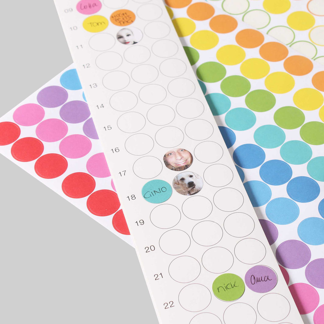 BDAY Rainbow - birthday calendar - with sticky dots - 8x70 cm | dot on