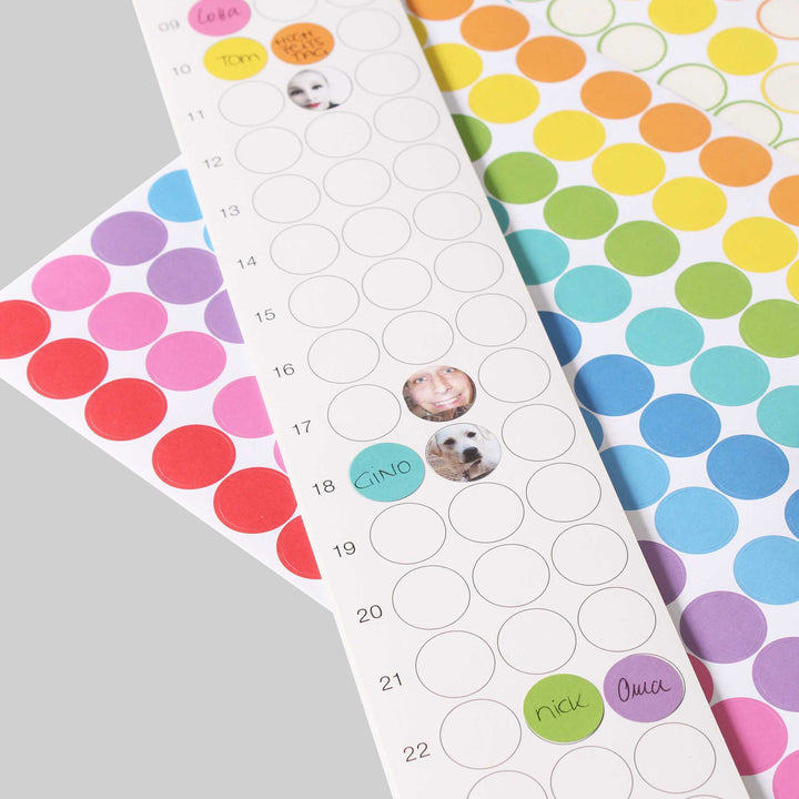 BDAY Rainbow - birthday calendar - with sticky dots - 8x70 cm | dot on