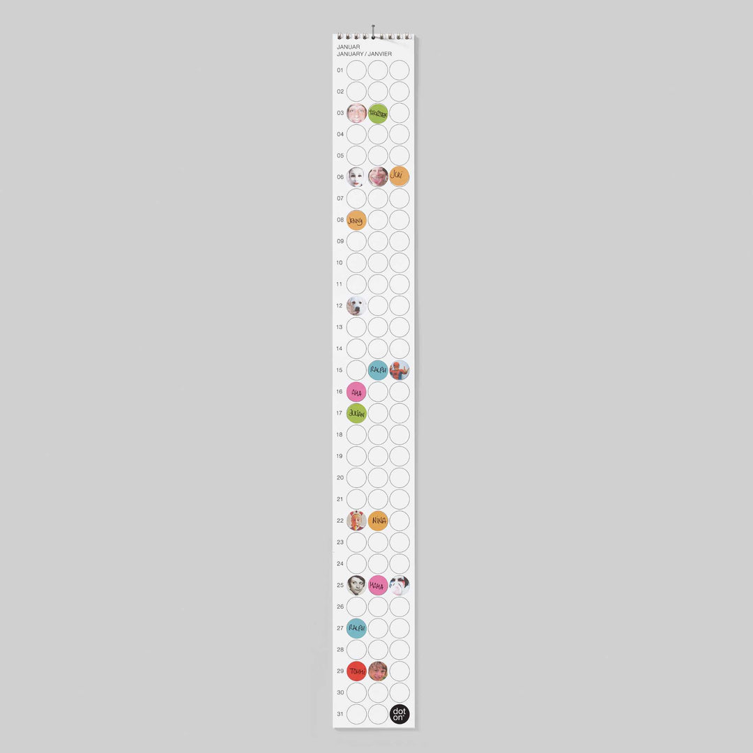 BDAY Rainbow - birthday calendar - with sticky dots - 8x70 cm | dot on
