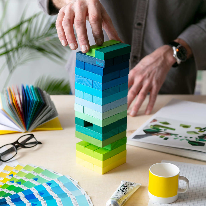 GRADIENT TOWER COLD - Wooden Stacking Game with 48 Blocks - blue-green | Block Design