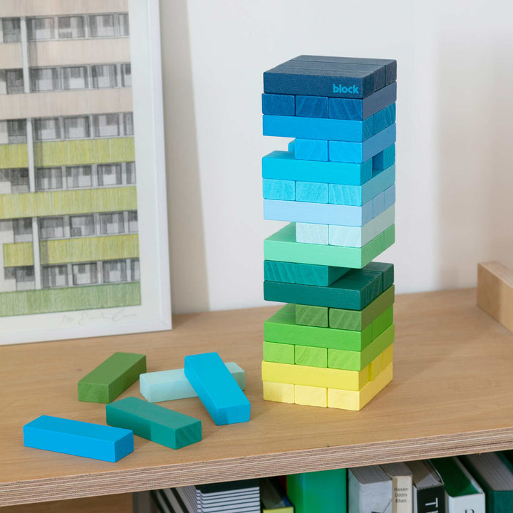 GRADIENT TOWER COLD - Wooden Stacking Game with 48 Blocks - blue-green | Block Design