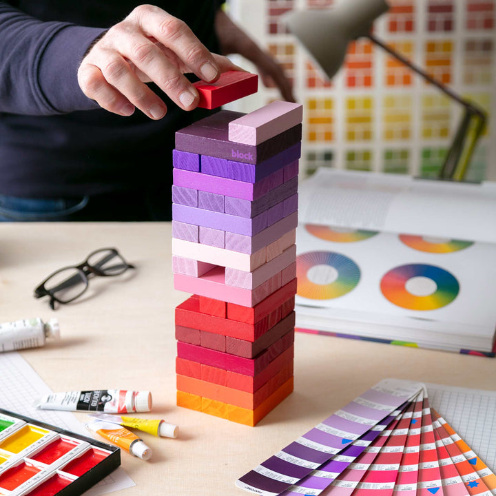 GRADIENT TOWER WARM - Wooden Stacking Game with 48 Blocks - pink-red-orange | Block Design