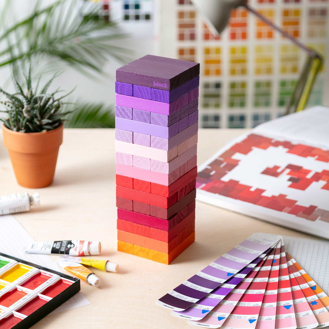 GRADIENT TOWER WARM - Wooden Stacking Game with 48 Blocks - pink-red-orange | Block Design