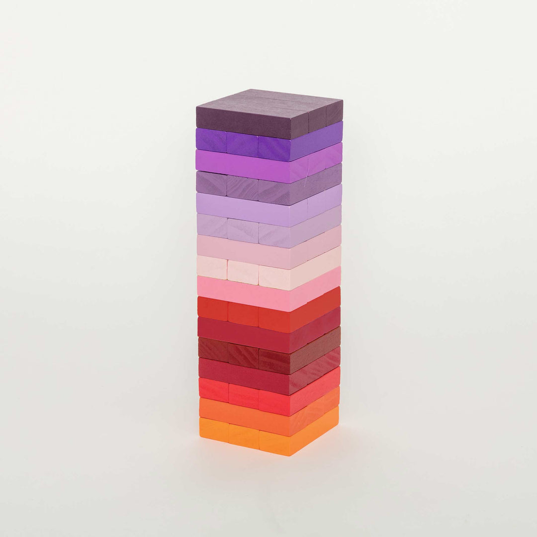 GRADIENT TOWER WARM - Wooden Stacking Game with 48 Blocks - pink-red-orange | Block Design
