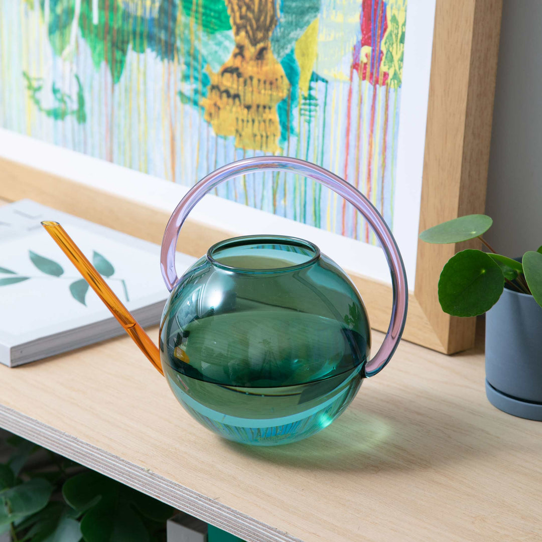 PABLO GLASS WATERING CAN - Glas-Blumen-Gießkanne - Blaugrün & Lila